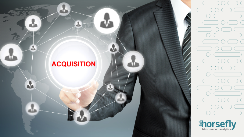 Image shows a man in a business suit pressing a button with the word 'acquisition' on it