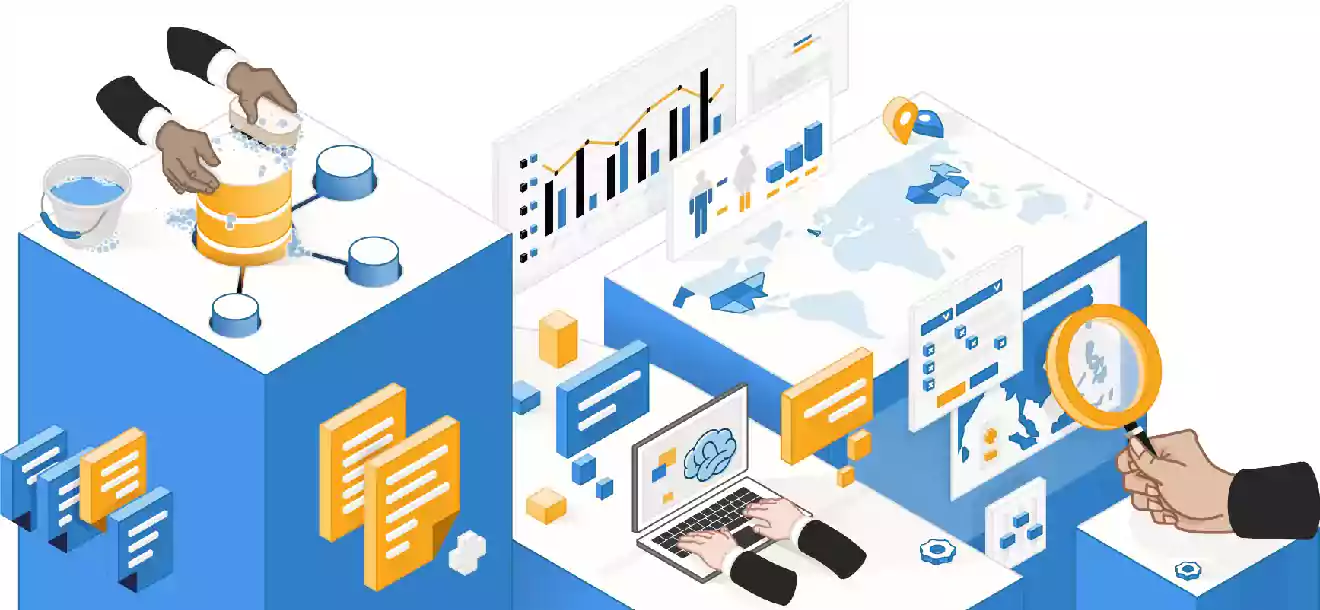 infographics of laptop and data